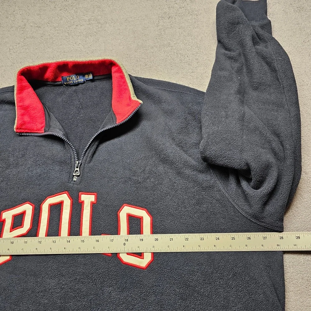 Polo Ralph Lauren Fleece Sweatshirt Mens 2XB Navy USA Flag Patch Quarter Zip